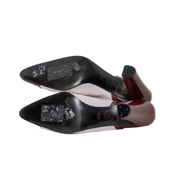 CHANEL Two-Tone Leather Slingback Block Heel Pumps – Size EU 40.5 / US 10‎ - Picture 8 of 11